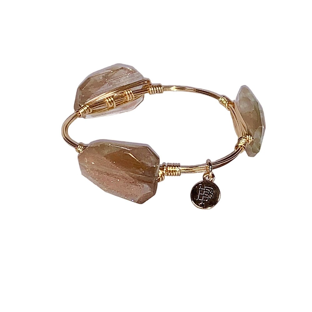 Bourbon and Bowties Gold Tone Wire Sparkling Champagne Bangle Bracelet EUC